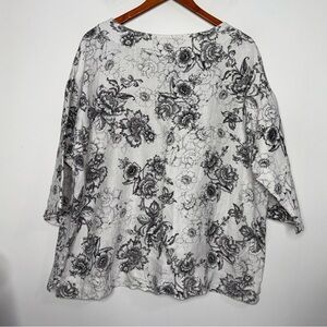 Bryn Walker Floral 3/4 Sleeve Oversized 100% Linen Shirt  XS Lagenlook USA